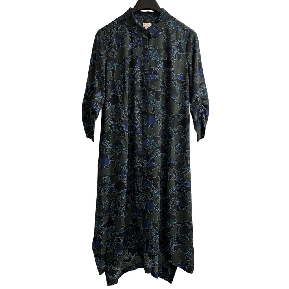 Logo By Lori Goldstein Dress Women L Dark Abstract Floral Crepe Button Down Maxi